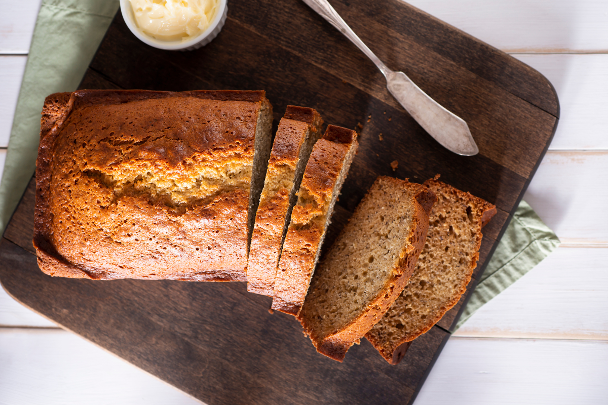 Sunrise banana and date loaf made with Deglet Noor dates and date sugar